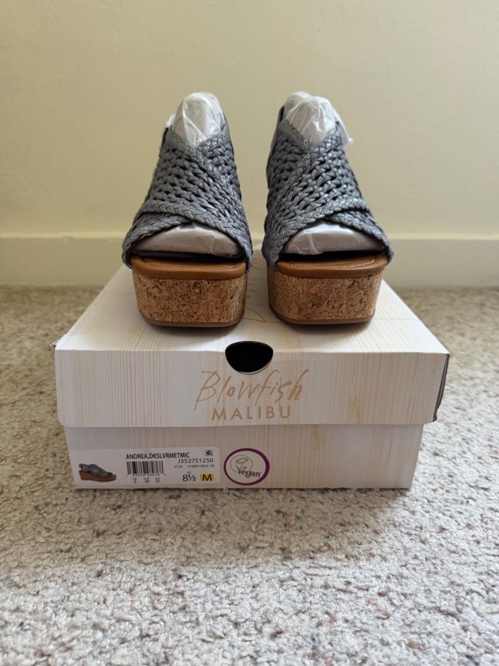 Blowfish Malibu Andrea Wedge Sandals Gray Woven Cork Platform Size 8.5 - Picture 2 of 6